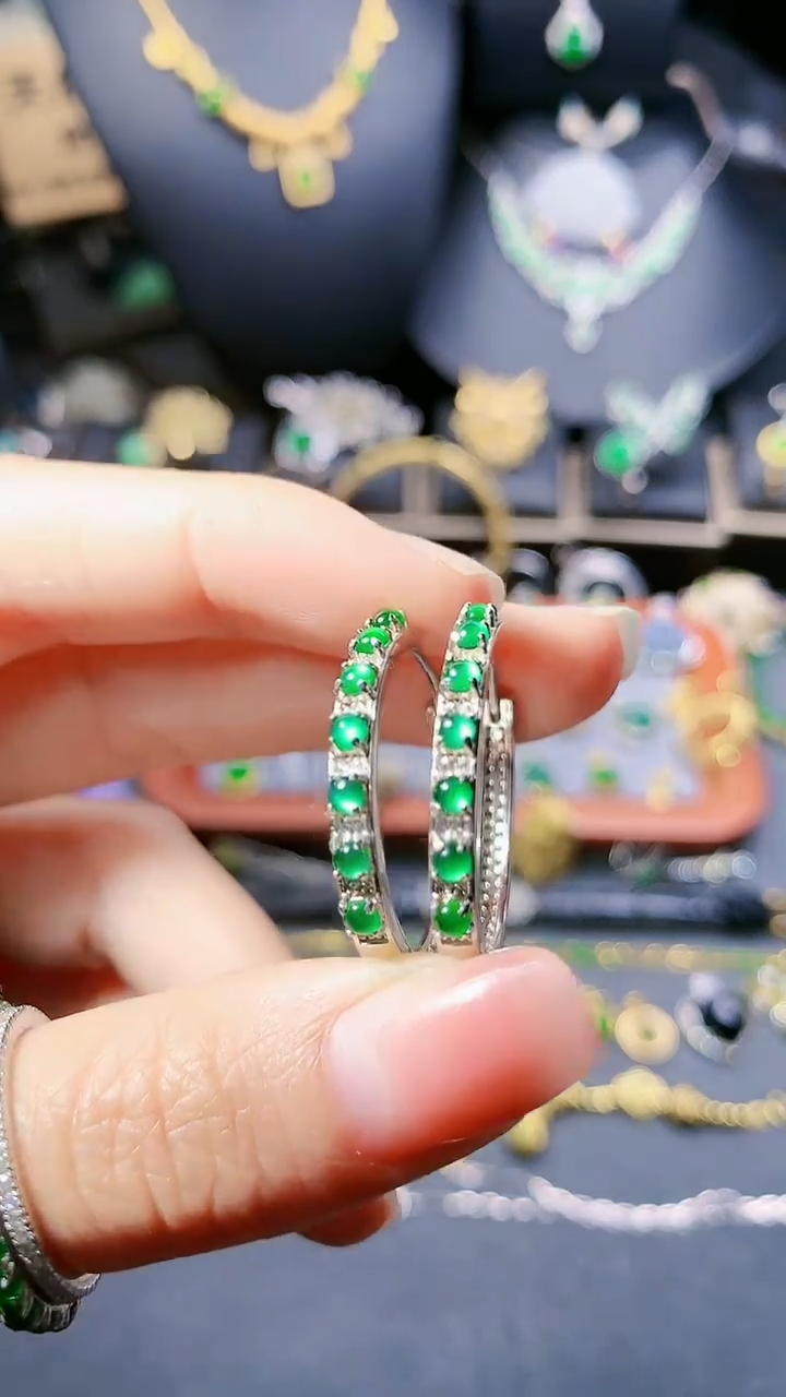 【闪购商品】翡翠耳饰银S925镶嵌耳饰