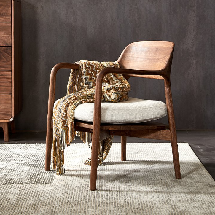 当途北美黑胡桃木单人沙发椅北欧家用客厅实木软包沙发休闲椅