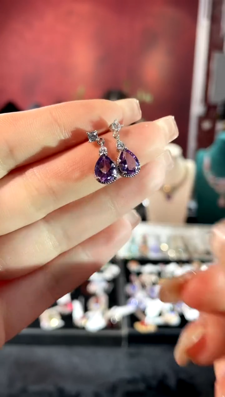 紫晶耳饰银S925镶嵌耳饰