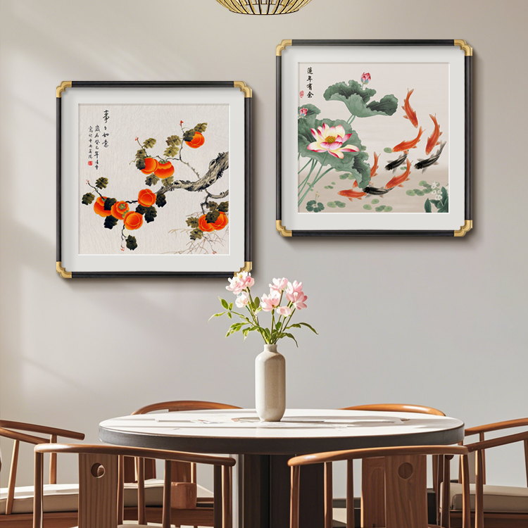 国画兰花新中式餐厅装饰画2025新款饭厅餐桌背景墙挂画玄关壁画