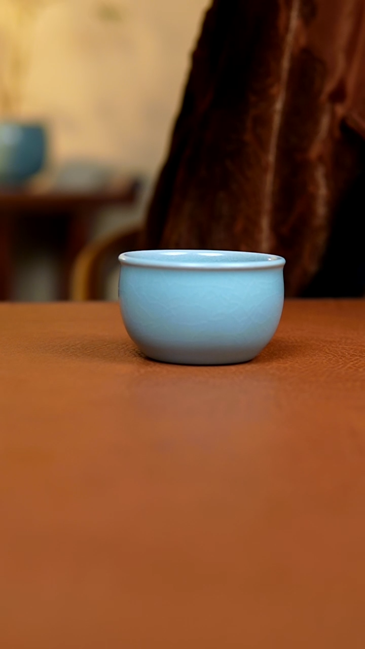 盘仿古天青全手工平安缸杯瑕