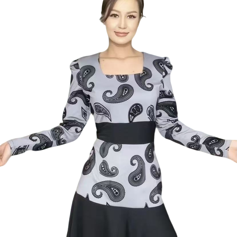 冬秋新款印花kez连衣裙长袖2025时尚显瘦复古气质发货天内