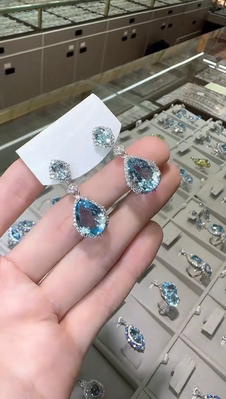 【闪购商品】托帕石耳饰银S925镶嵌10*15mm耳坠