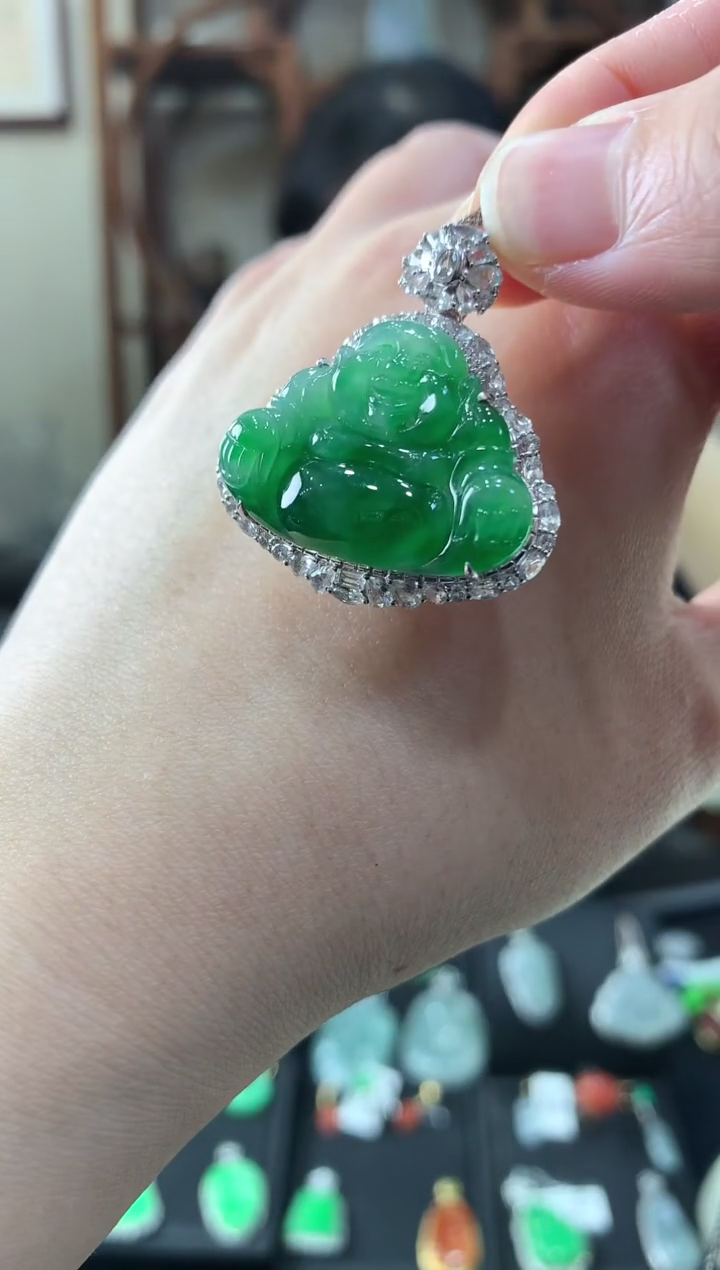 【闪购商品】翡翠吊坠(不含链)18K金镶嵌挂件