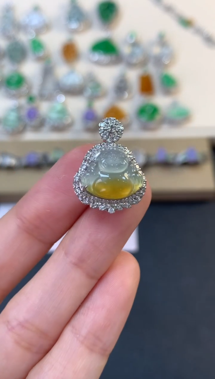 翡翠18K金镶嵌吊坠(不含链)佛公吊坠5600