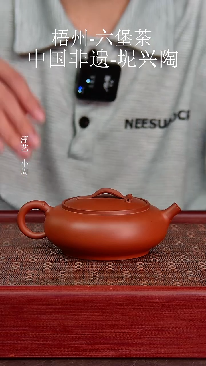 坭兴陶竹叶扁腹壶