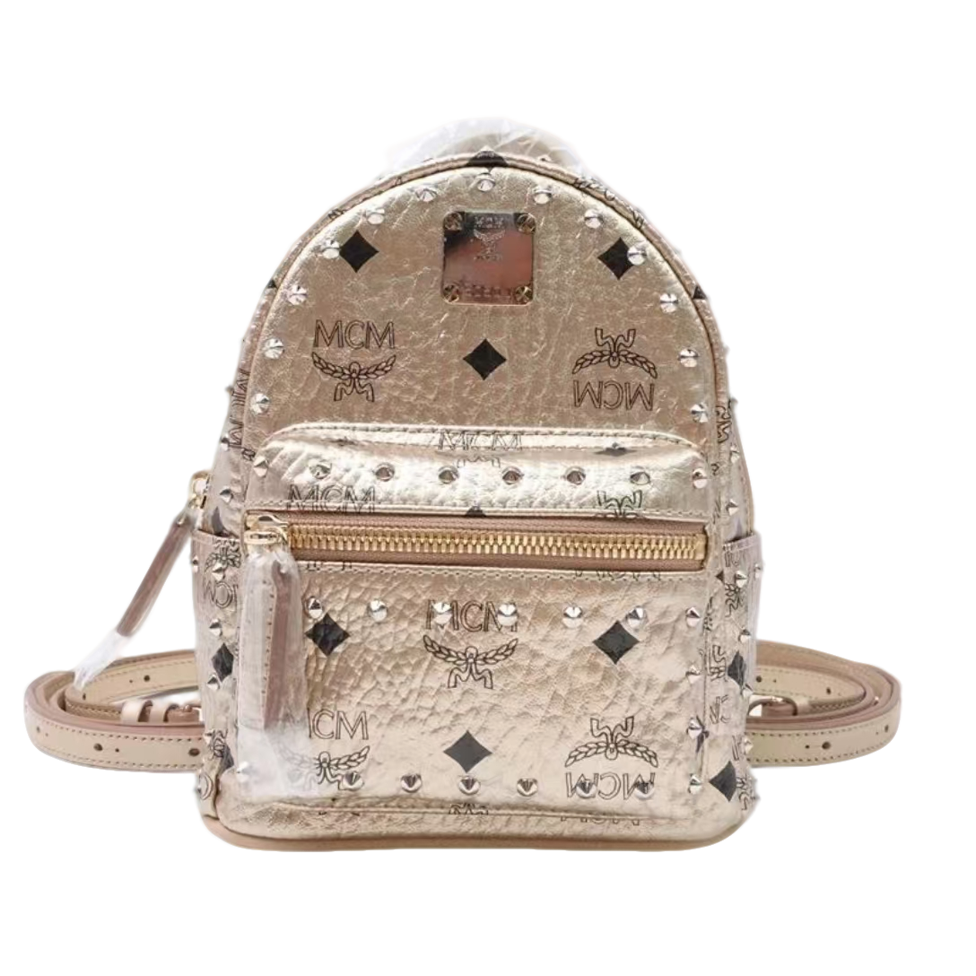 95新 MCM 安洁利 MCM香槟色迷你双肩包