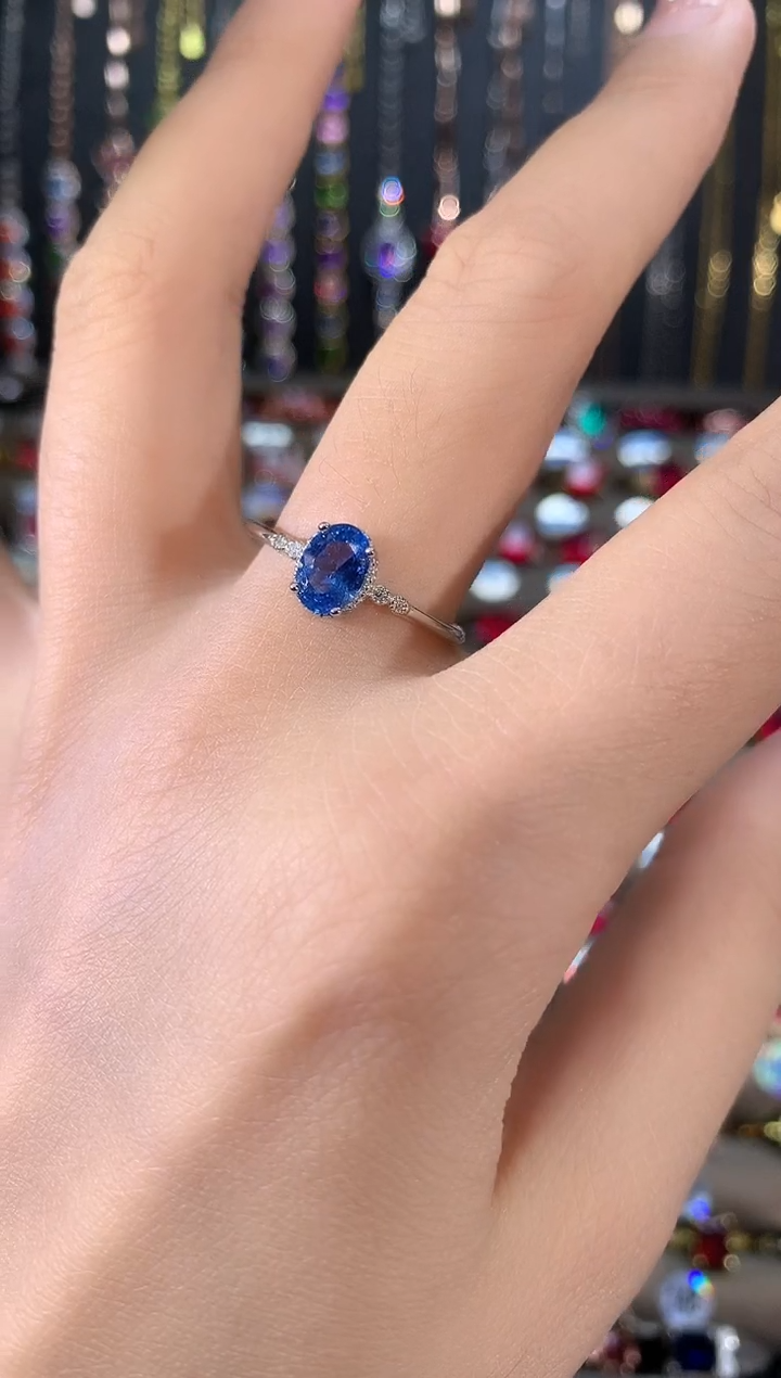 戒指蓝宝石银S925镶嵌57银色