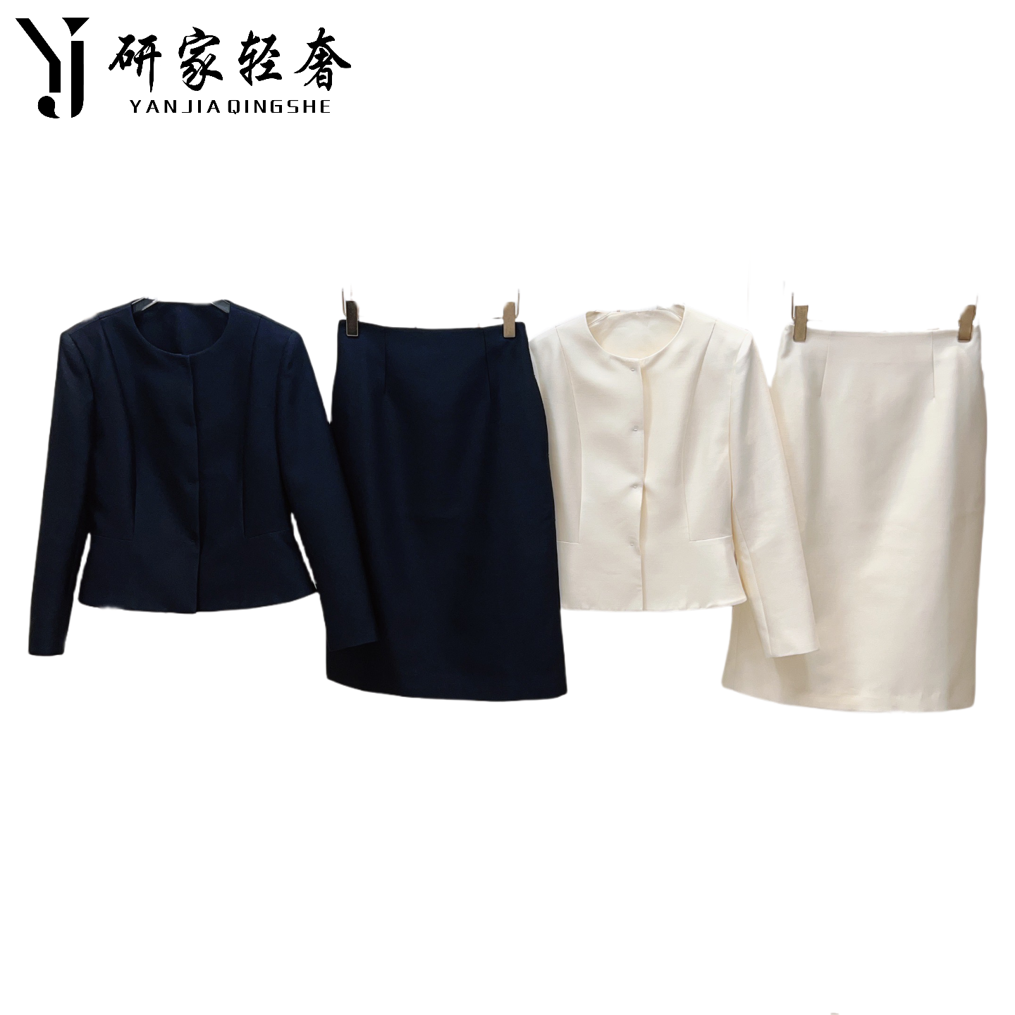 6059研家轻奢气质圆领修身收腰咩毛珍丝外套+半裙套装（单拍）