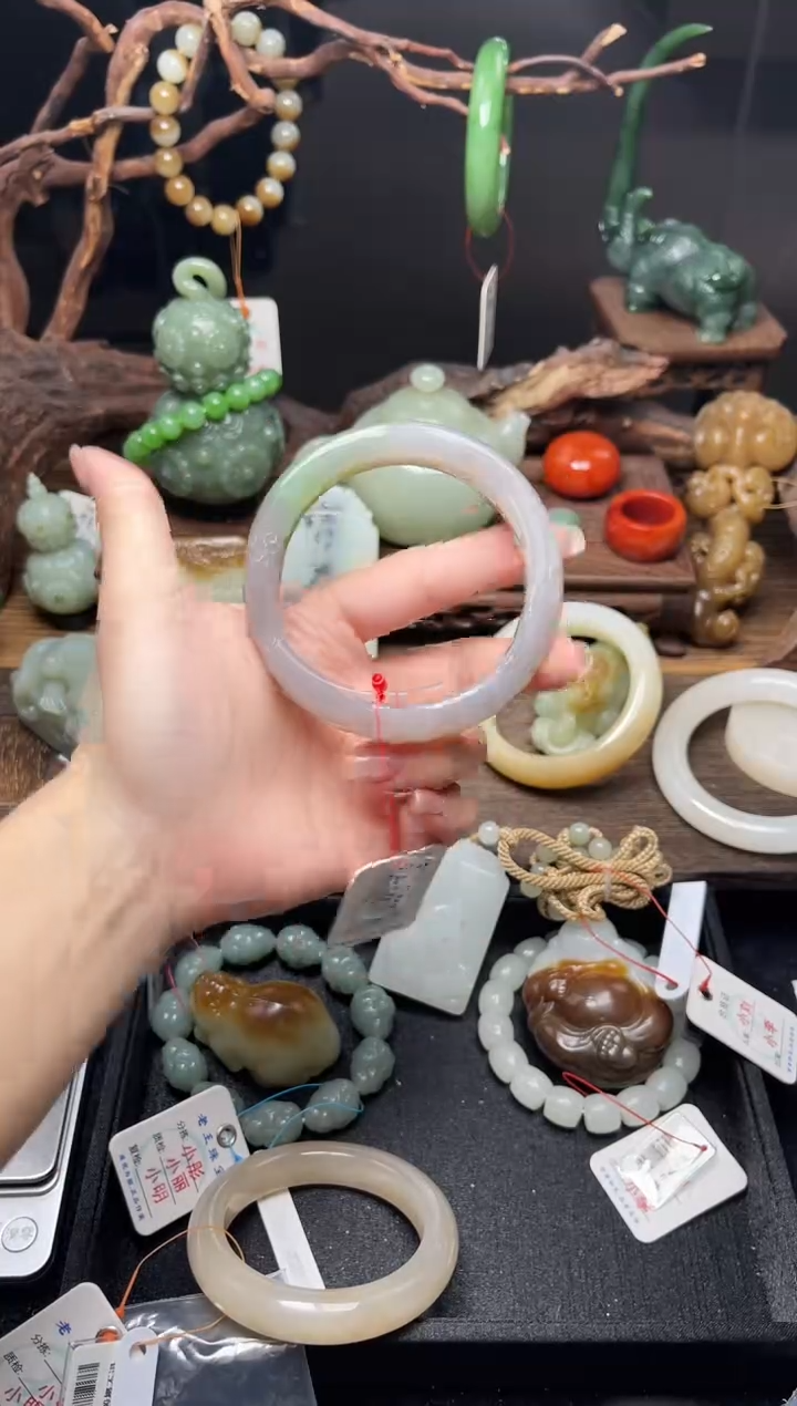 和田玉手镯未镶嵌青海烟紫带翠 61圈9003049