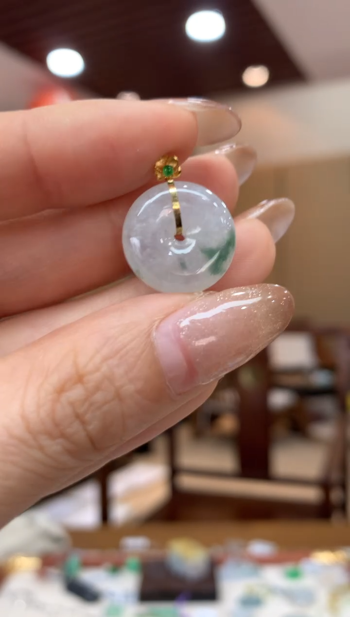 吊坠(不含链)18K金镶嵌翡翠平安扣