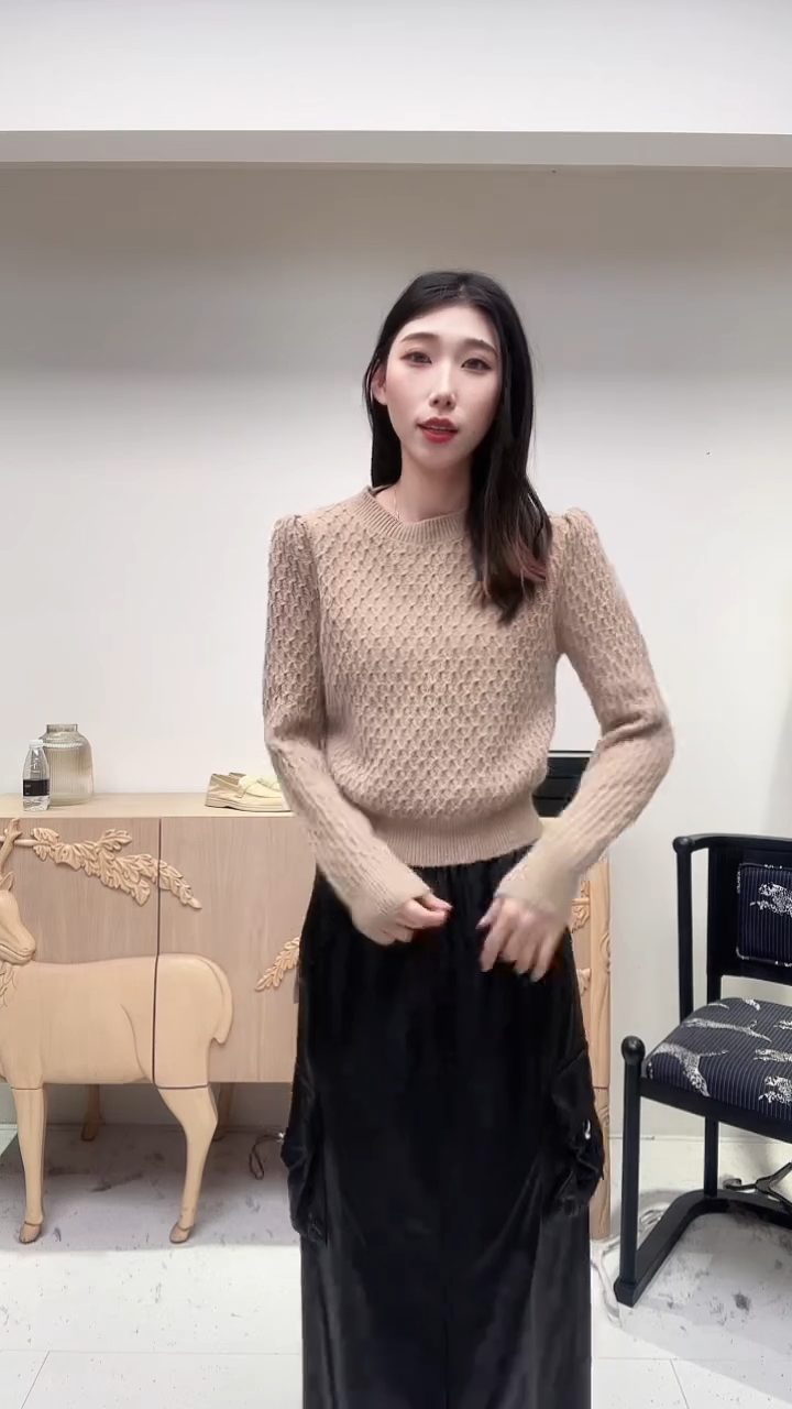 韩版小香风奶茶色格纹上衣