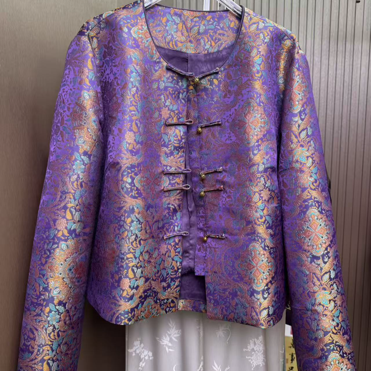 【凝夜紫】早秋新中式宋锦提花国风重工高端复古宽松外套女