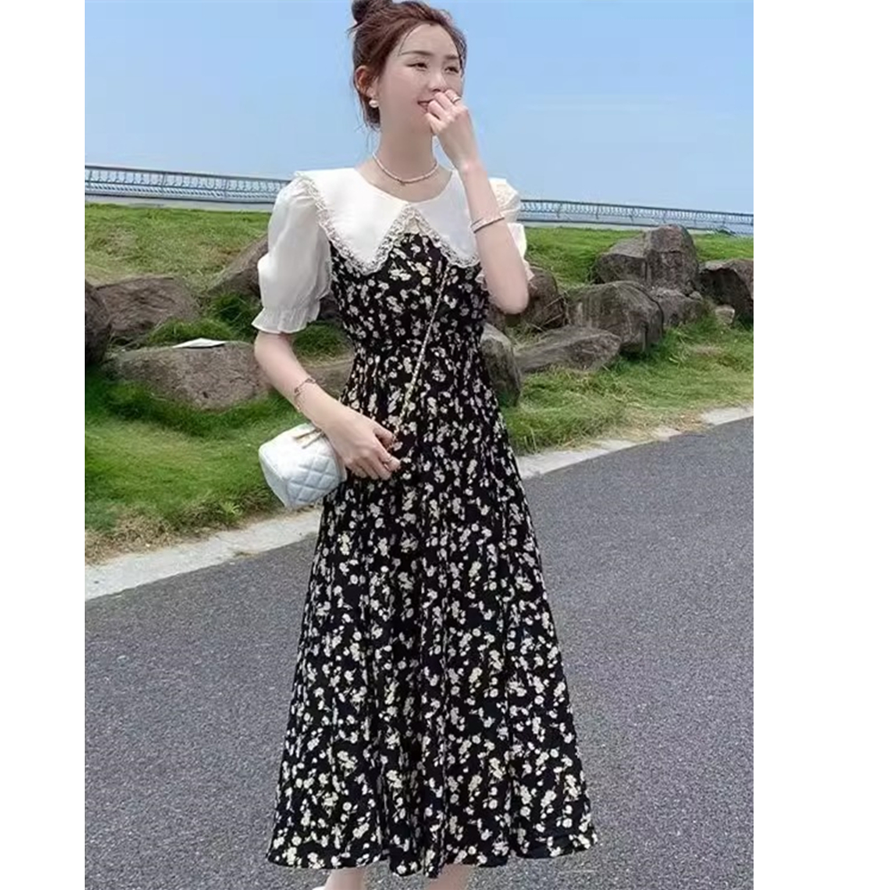 高级感洋气连衣裙女2023夏季新款时尚减龄拼接碎花裙潮