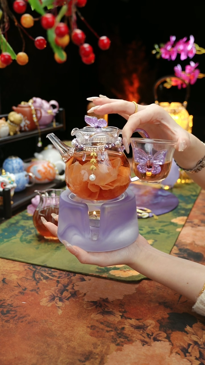 【闪购商品】紫色温茶台+茶壶+链子+杯子