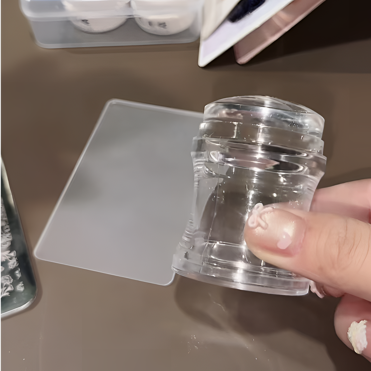 美甲转印加长单头印章硅胶头印花转印美甲工具（带刮板）