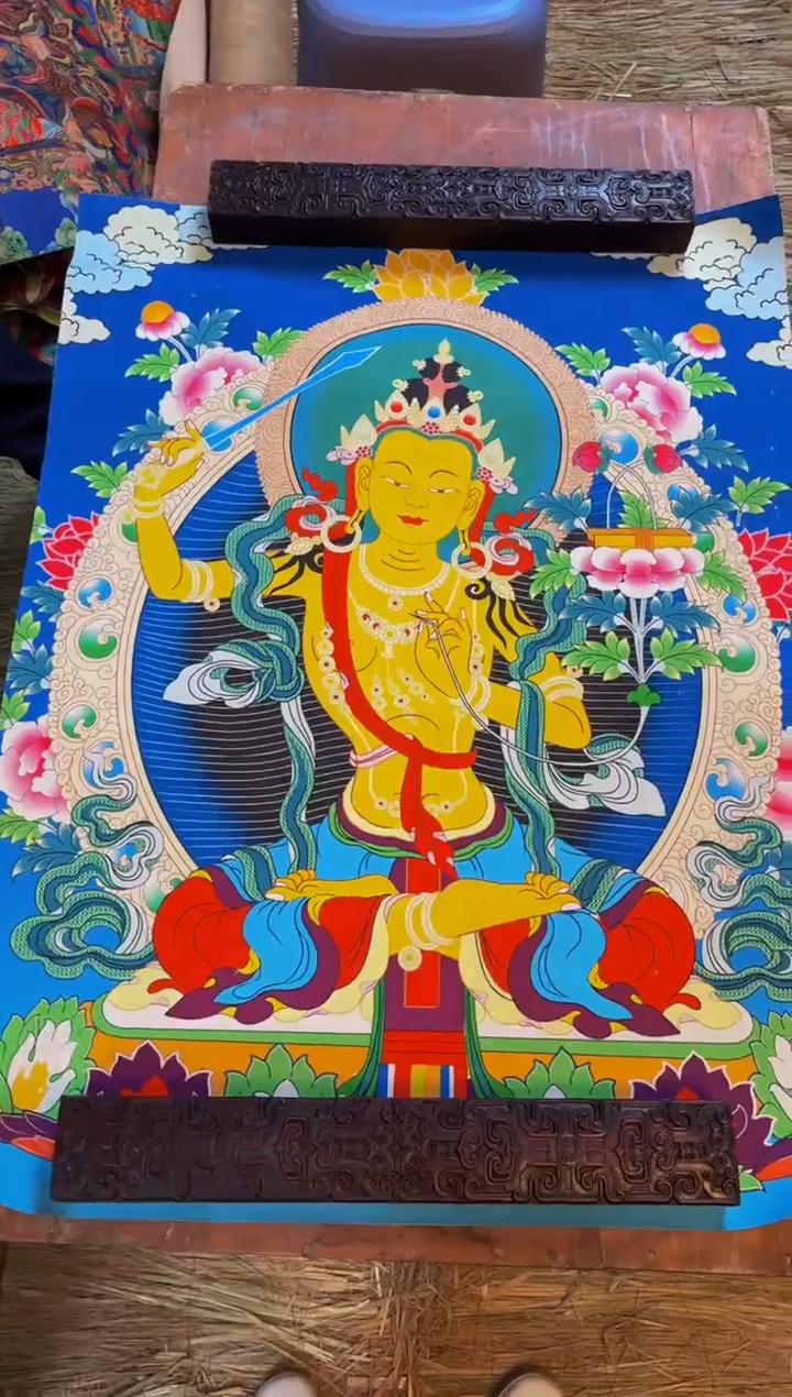 装裱画精品手绘唐卡链接--A156文殊菩萨