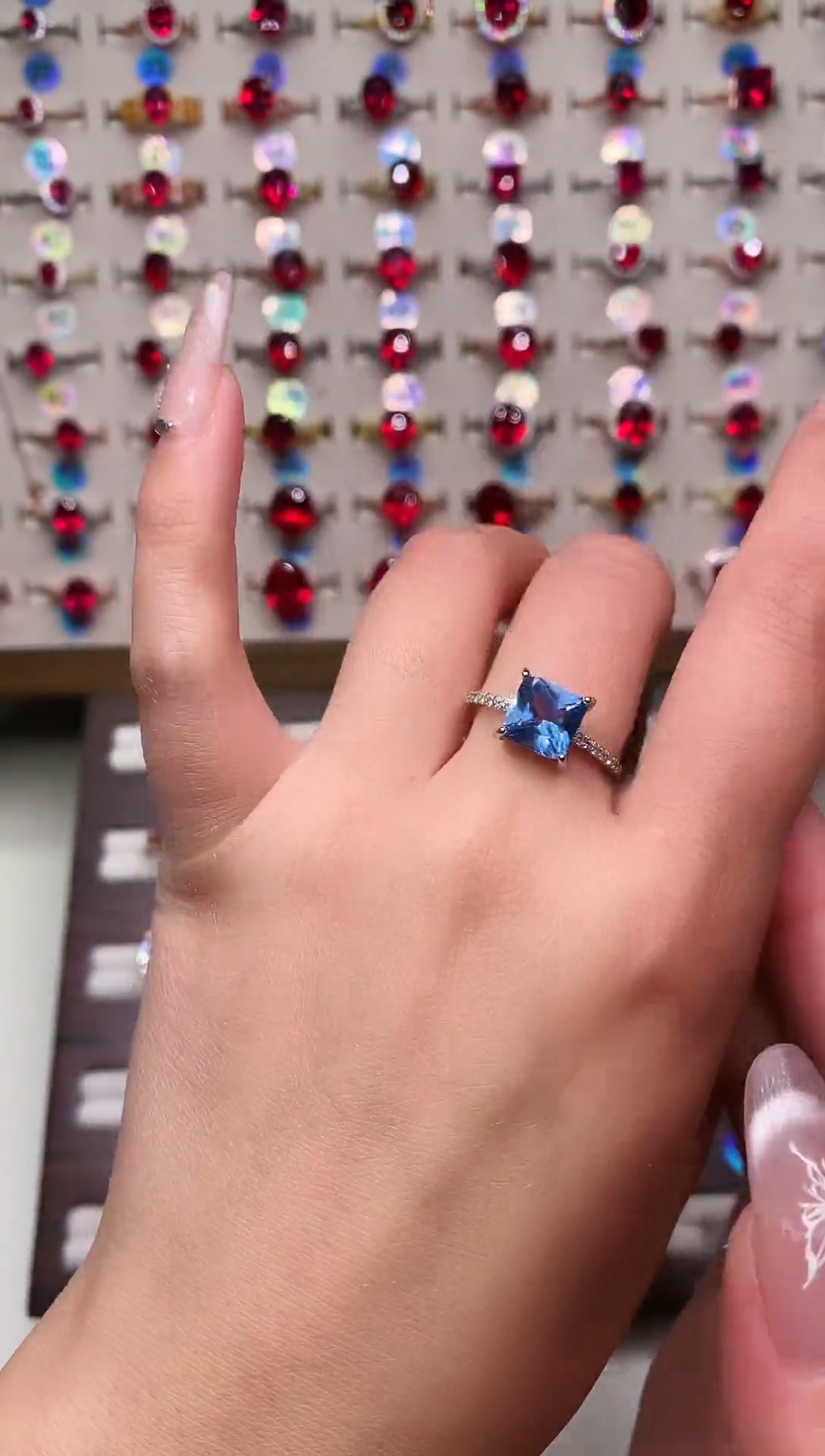 银S925镶嵌戒圈海蓝宝石方8*8 银托