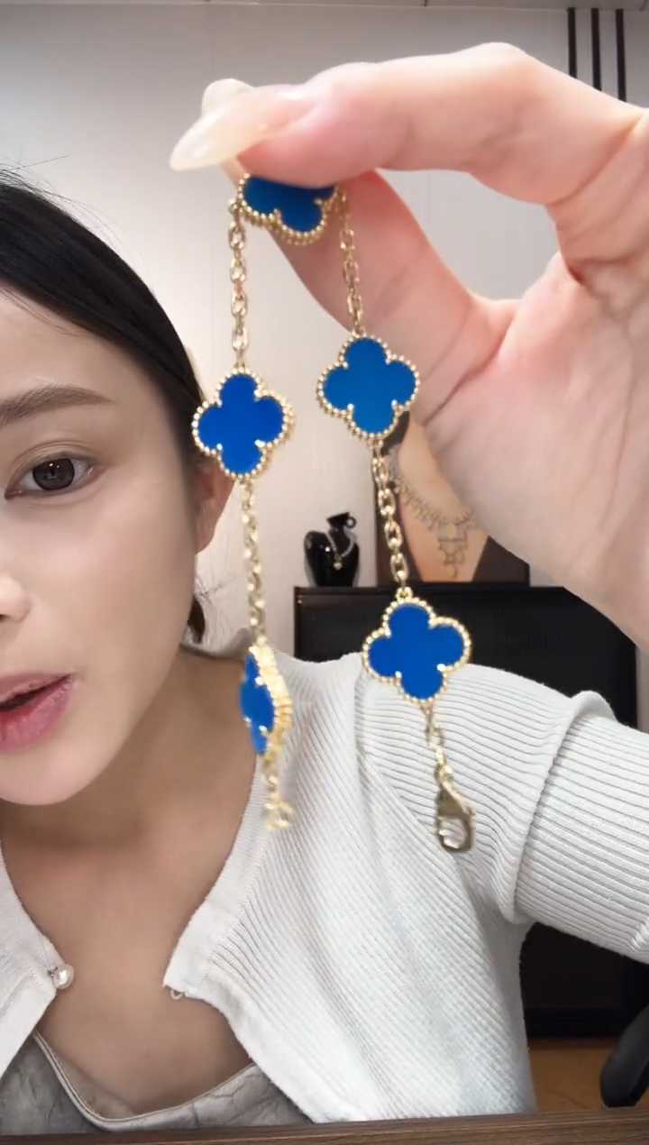 玛瑙/玉髓手链18K金镶嵌蓝色k黄，五花手链GHJ24版