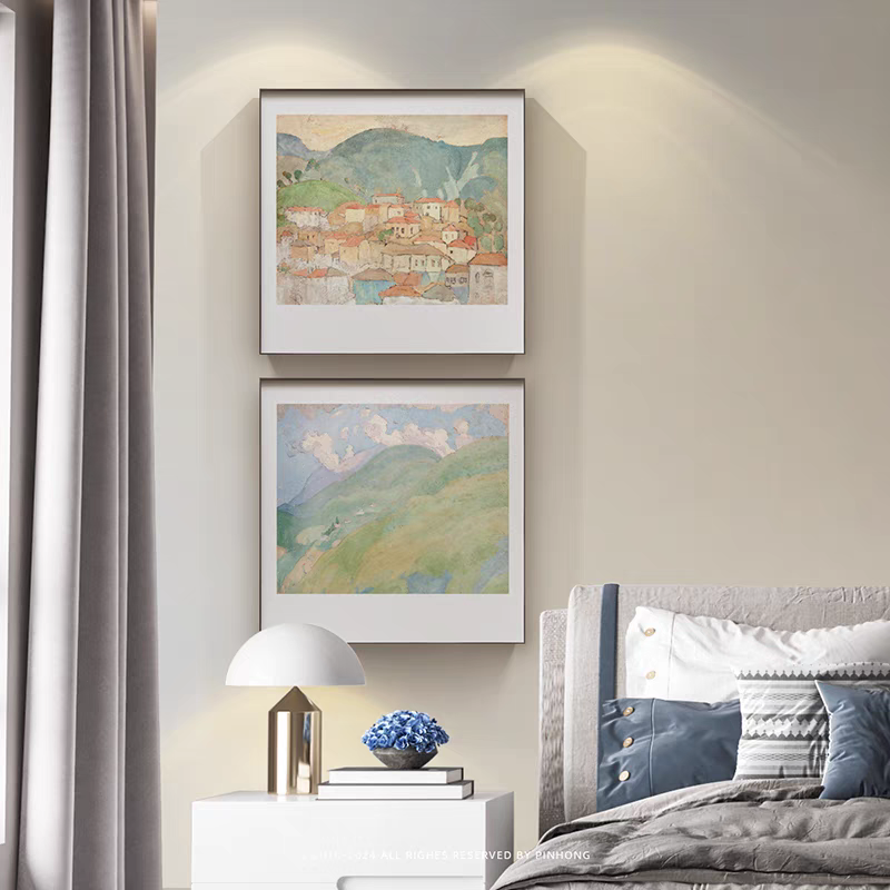 卧室装饰画花卉植物现代简约餐厅二联温馨组合正方形挂画梦幻田野