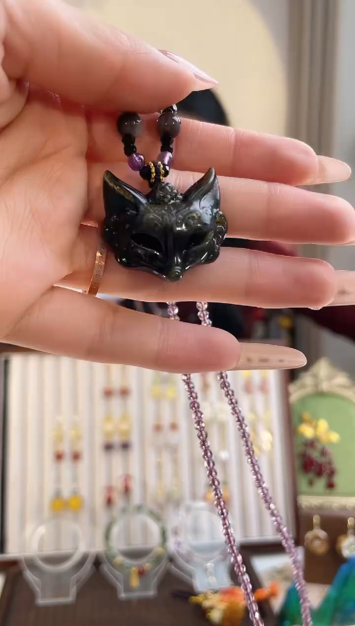 未镶嵌项链石英质玉黑色凤九项链