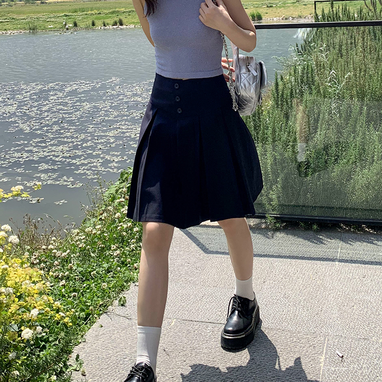 单排扣设计感外穿百褶裙女2025春秋款气质高腰显瘦a字半身裙中裙