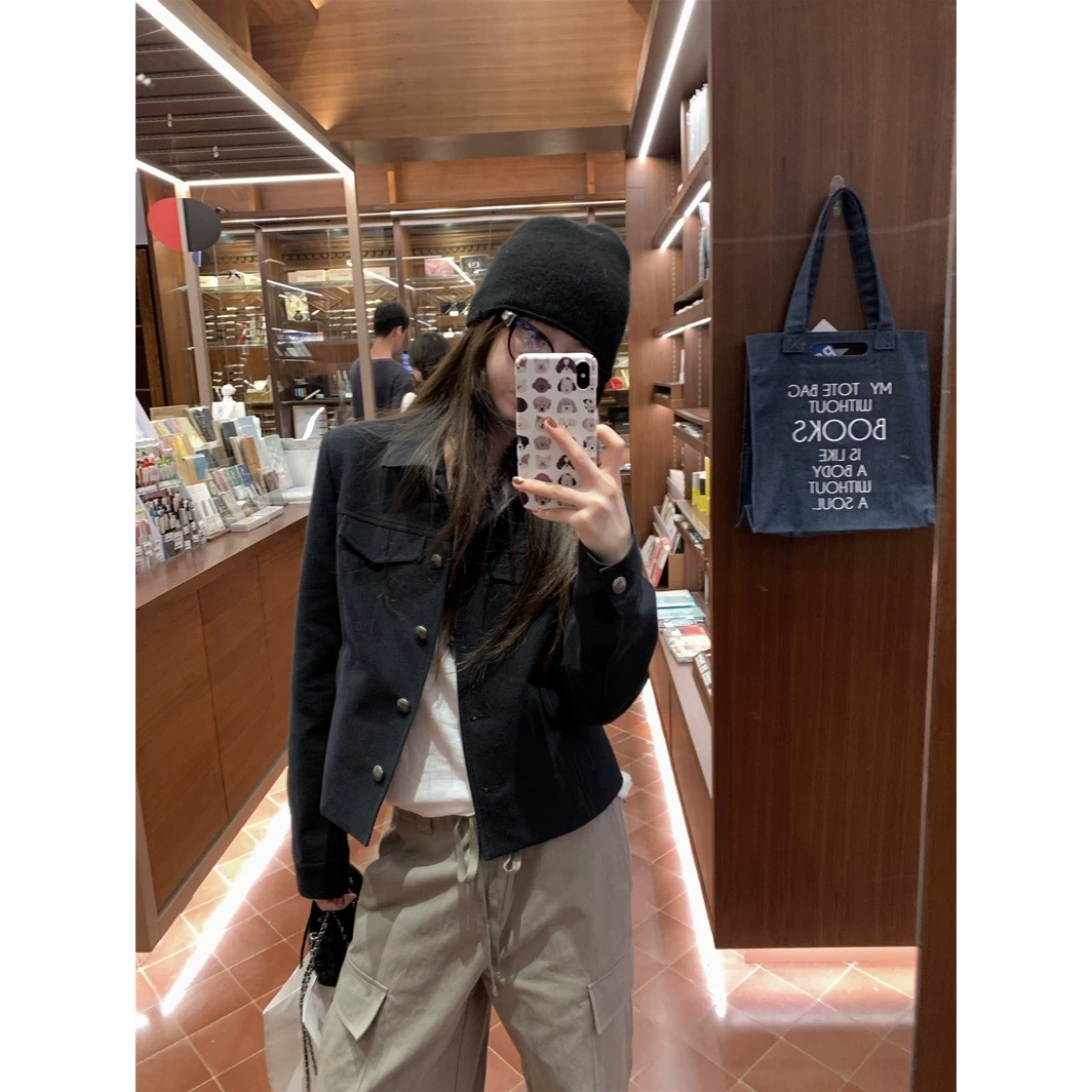 复古老钱风美拉德翻领夹克外套女设计感短款上衣B1355