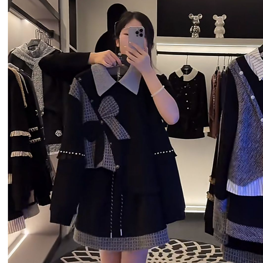 【宠粉价】（加绒）时尚套装重工百搭拼接短款翻领设计师黑色TZ-822