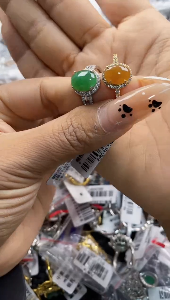 翡翠戒指银S925镶嵌6666     9