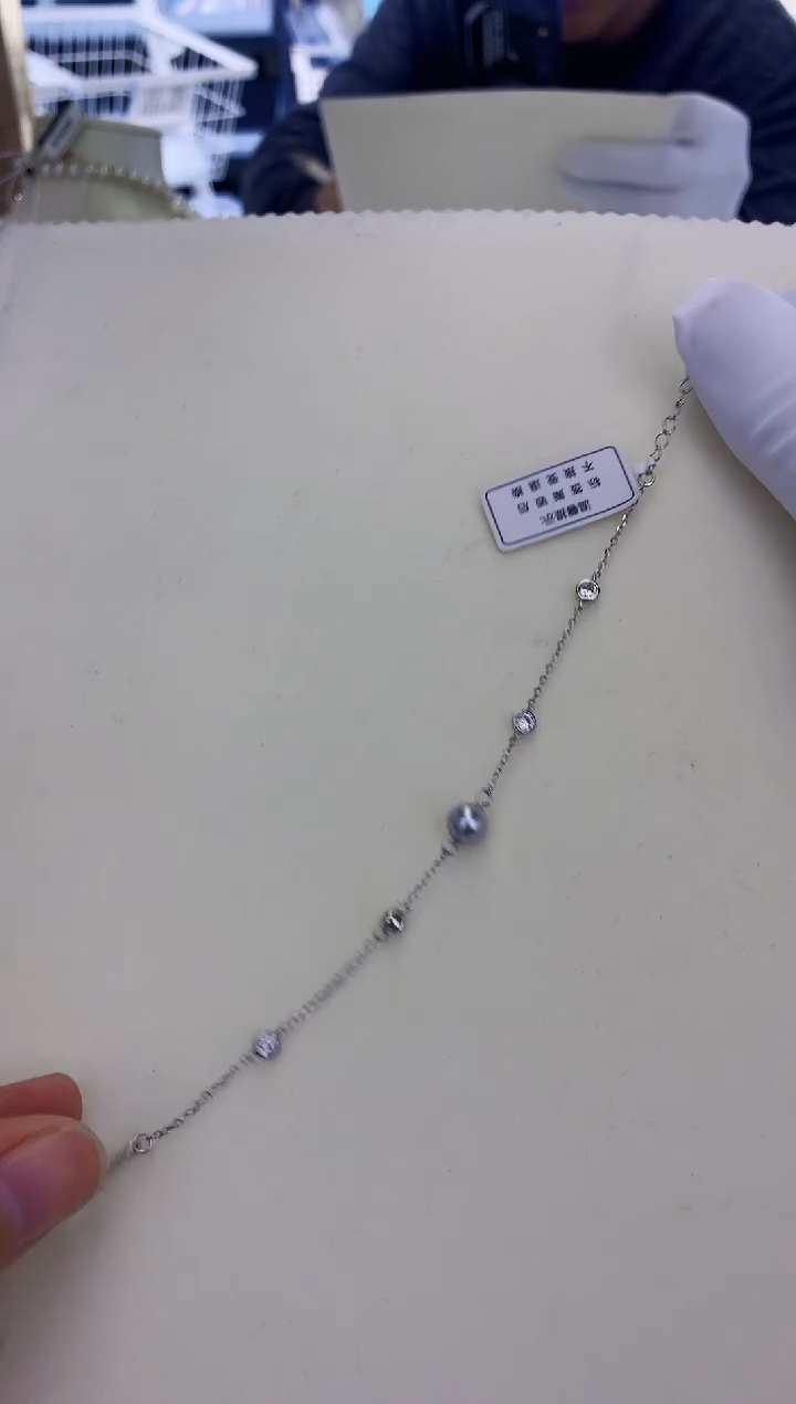 银S925镶嵌饰品海水珍珠真多麻色设计款手链