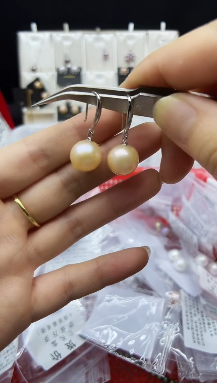 银S925镶嵌淡水珍珠耳饰耳环