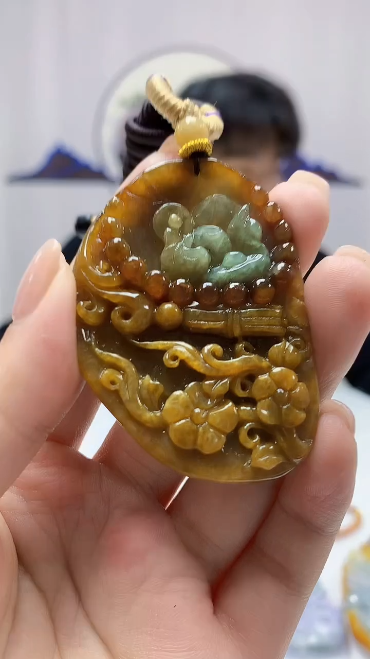 【闪购商品】定制翡翠未镶嵌5145ms-毛货赠黄珠链186花鸟