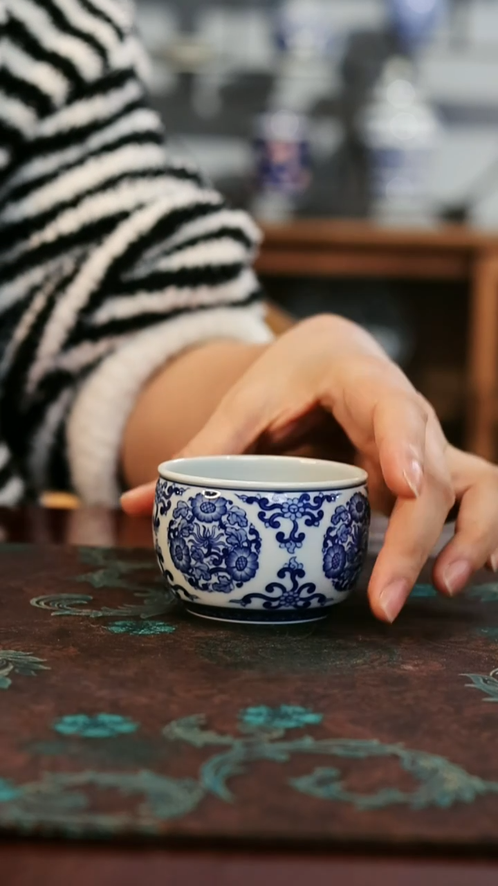 镹曰陶柴窑手工手绘青花100cc口不圆