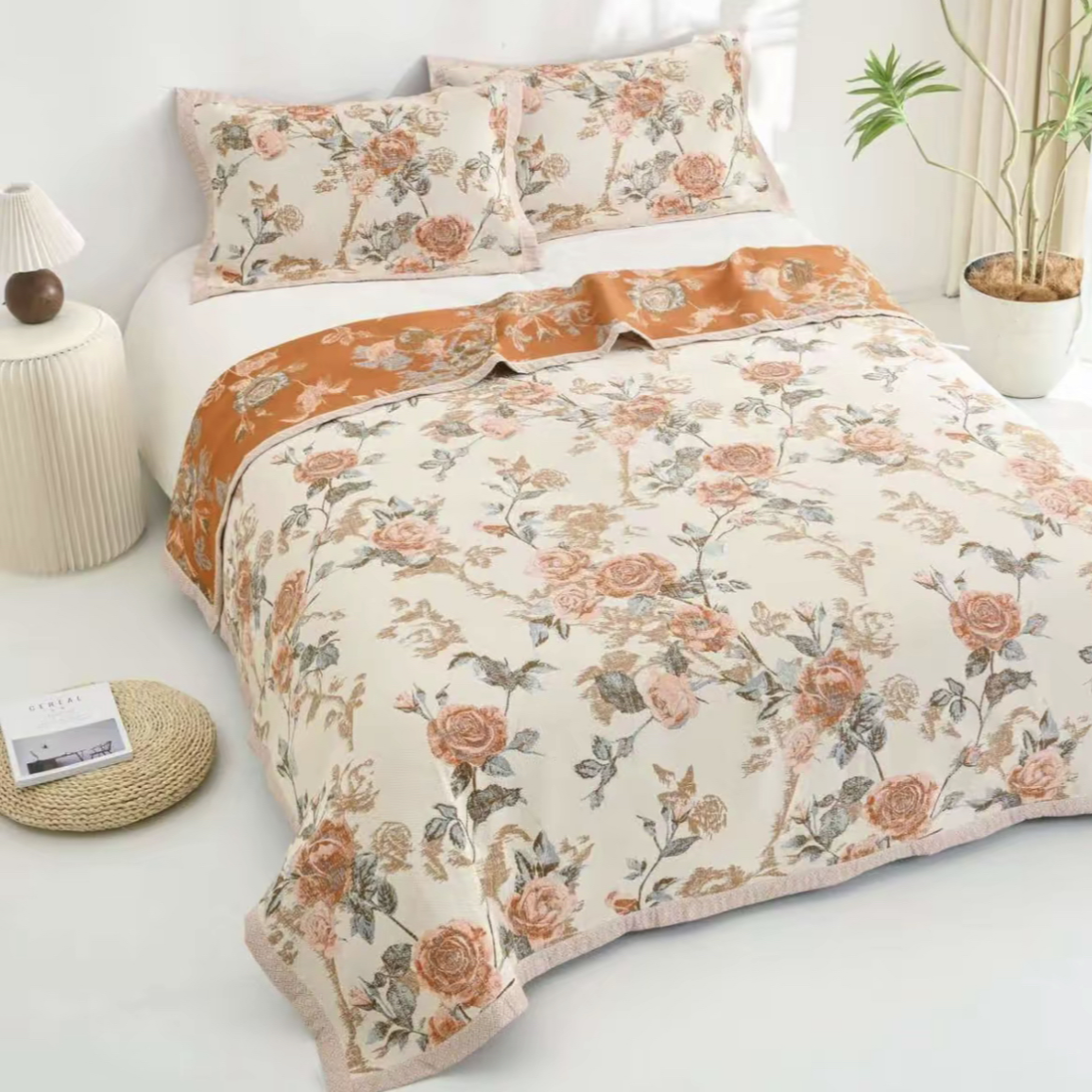 【槐开树下】长绒棉亚麻多功能多层纱布软凉席床盖--200*230