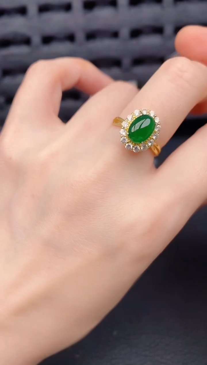 银S925镶嵌戒指翡翠天然a货翡翠493