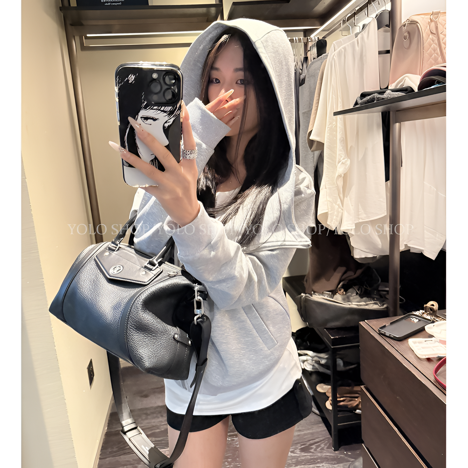 2025秋季新款黑色连帽卫衣女修身百搭设计感翻领美式开衫外套上衣