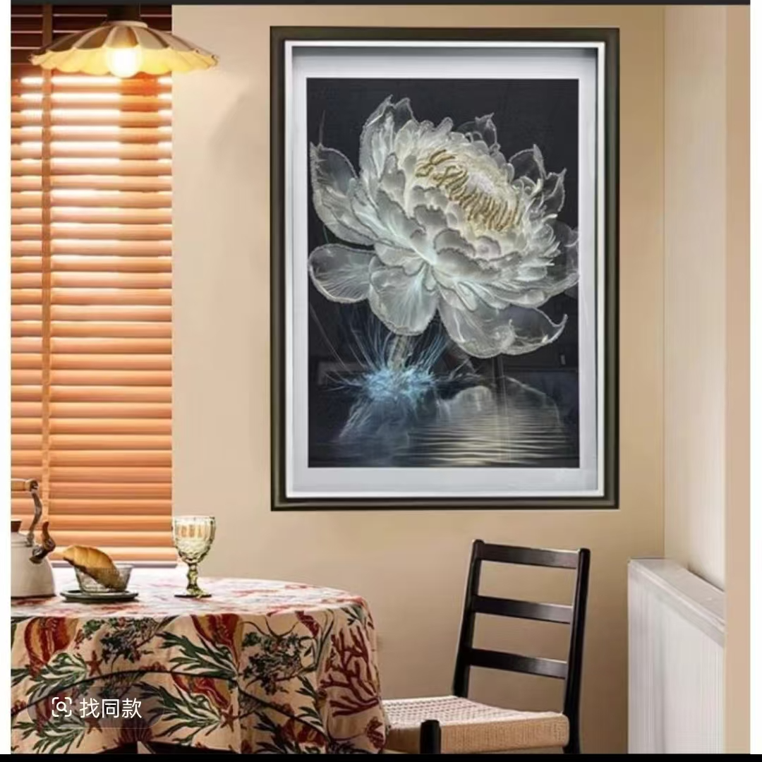 A80光影睡莲简约轻奢风格财运亨通餐厅卧室过道走廊挂画