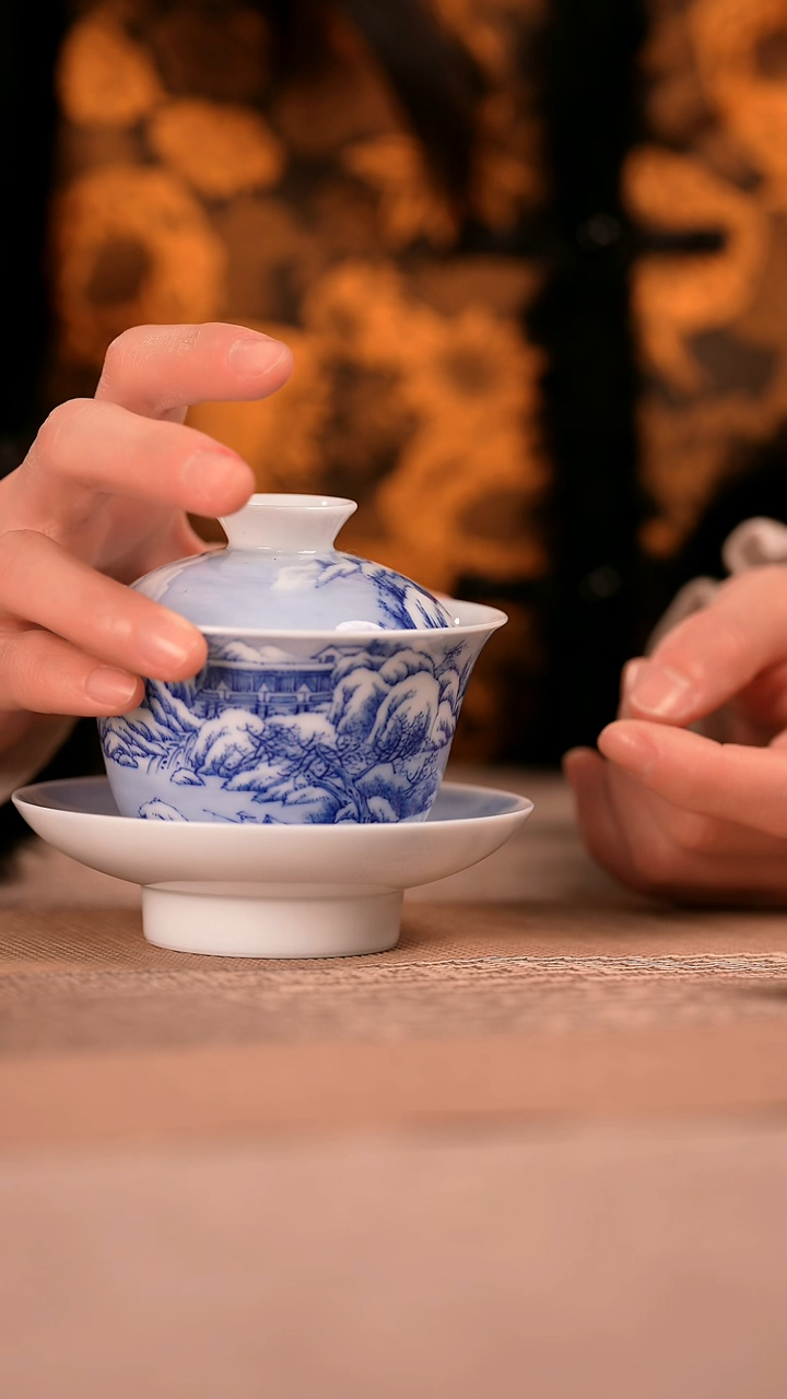 【闪购商品】杯画堂春雪景三才盖碗