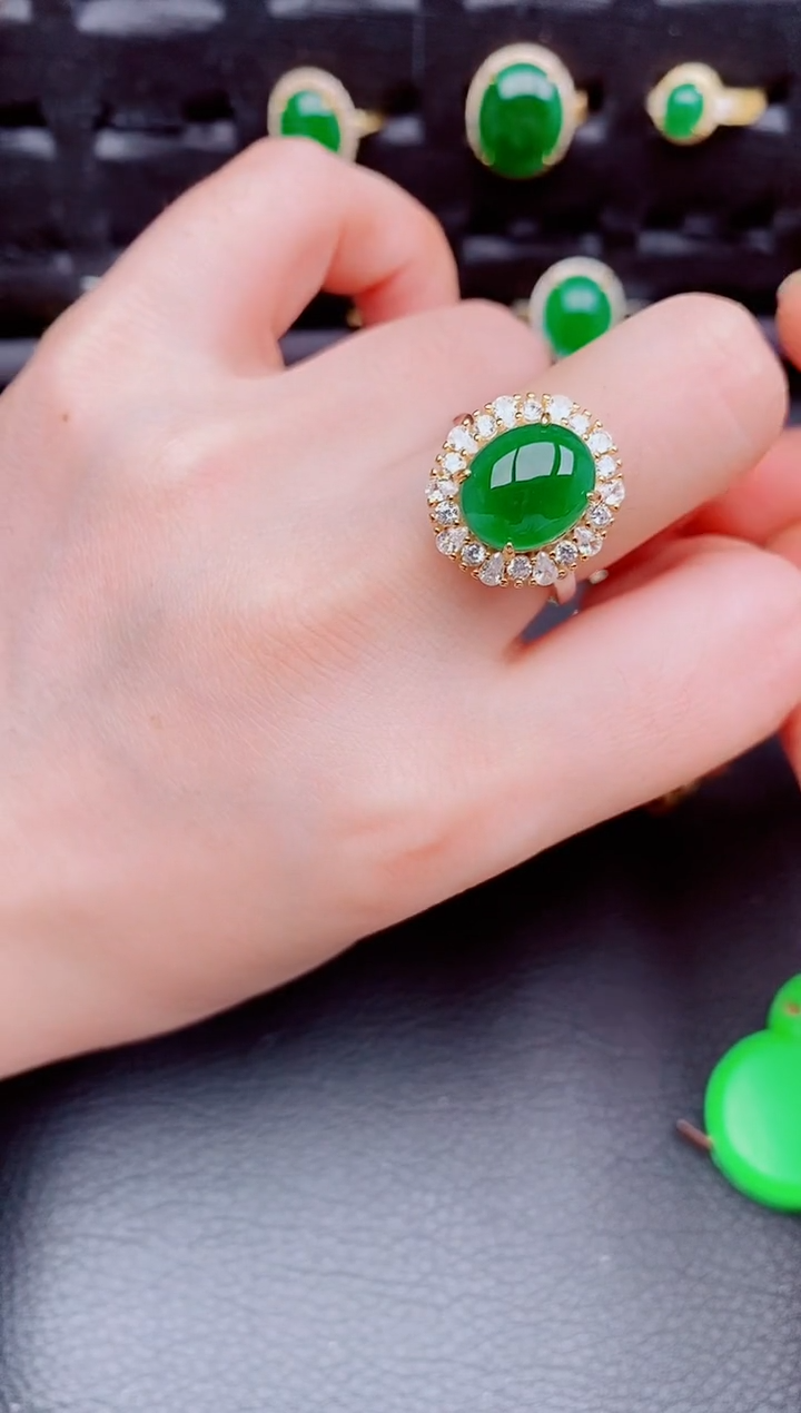 【闪购商品】翡翠戒指银S925镶嵌天然a货翡翠349