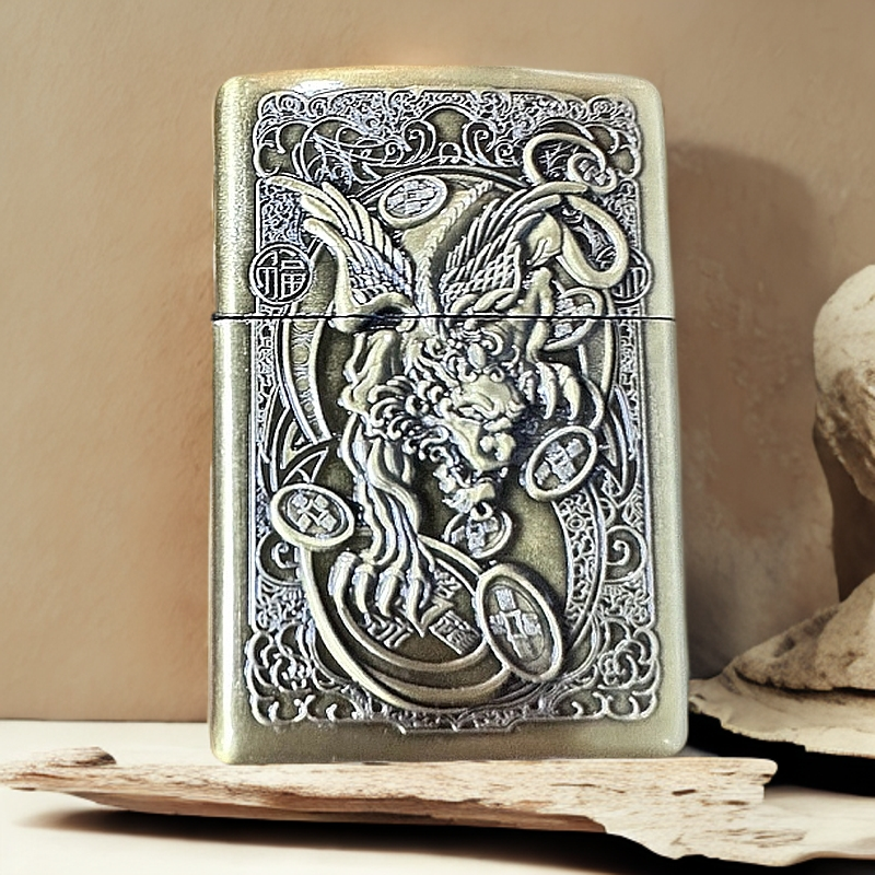 【Y3金】64-防风打火机精雕貔貅（自行加油）