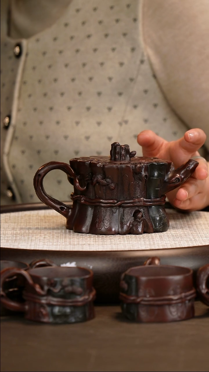 茶壶紫砂【朱持平】可心枣泥 束柴三友 340cc 