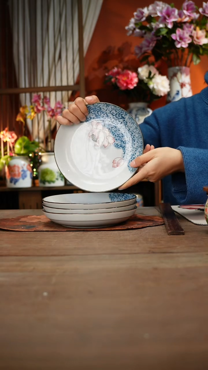 当代高温釉下彩手绘陶瓷餐具
