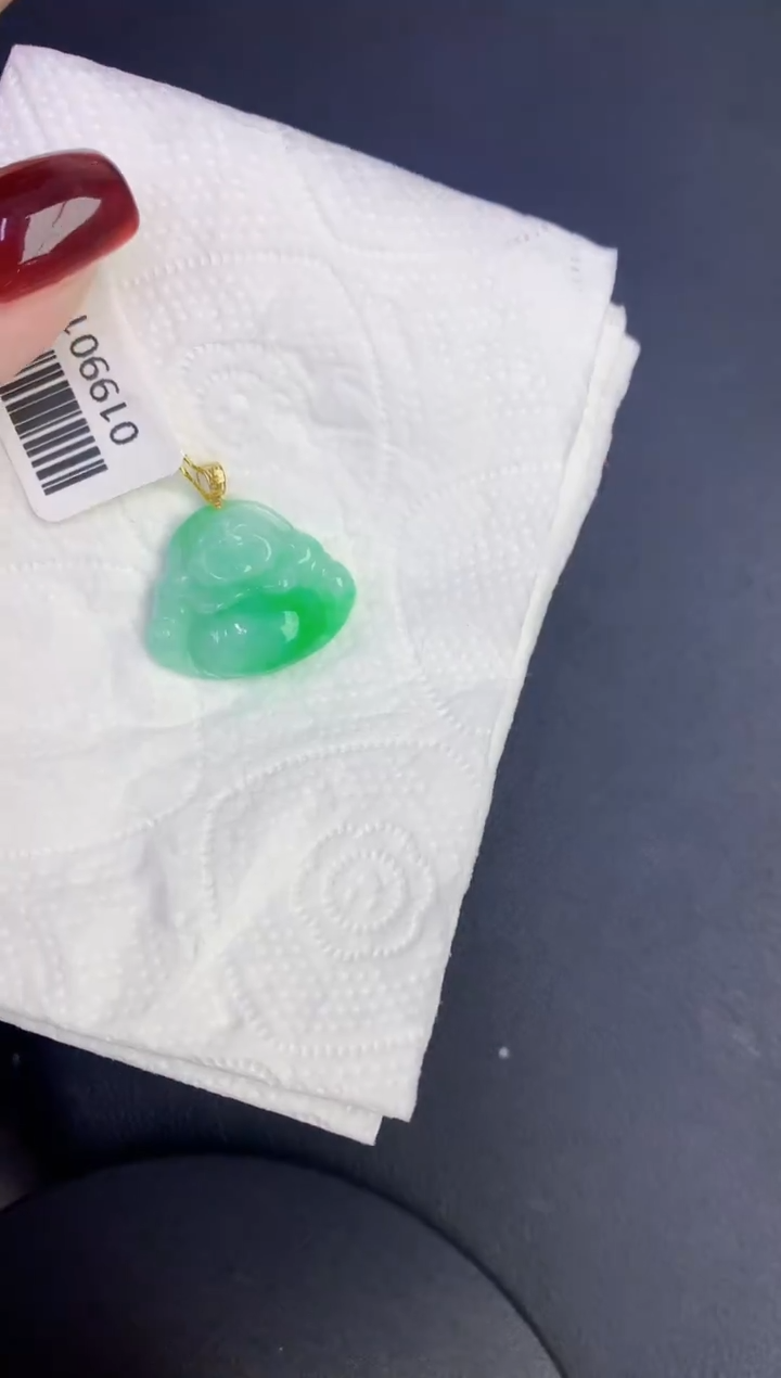 颈饰18K金镶嵌翡翠缅甸天然翡翠a货