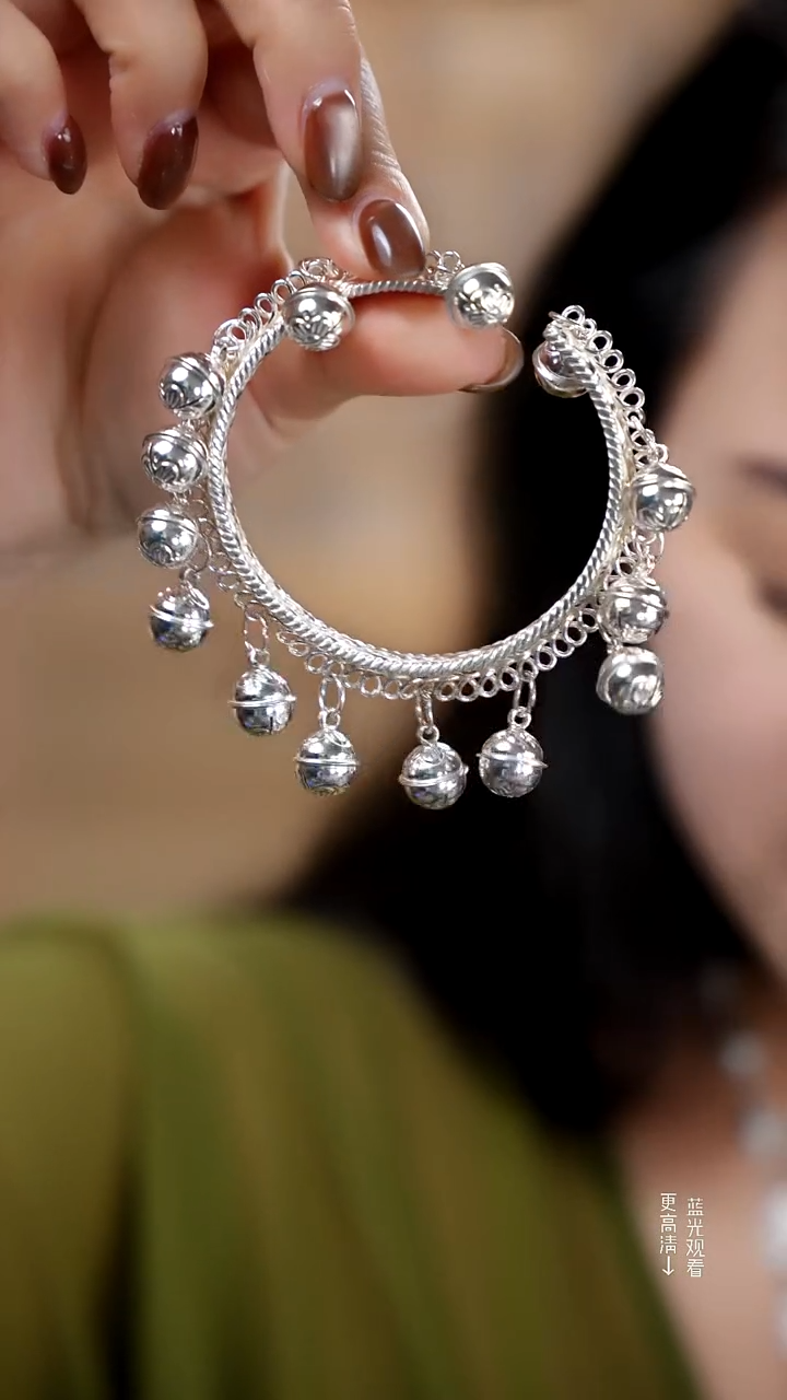 珐琅足银银新款铃铛手镯55.9克
