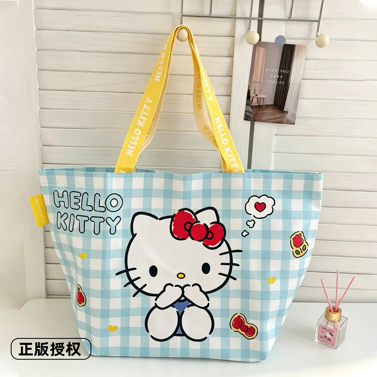 三丽鸥正版授权Hello Kitty托特包大容量单肩购物袋编织袋可爱萌