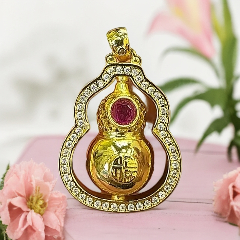 培育红宝石【梦梦】合金镶嵌人工培育 红宝石吊坠（DH40335）赠合金链