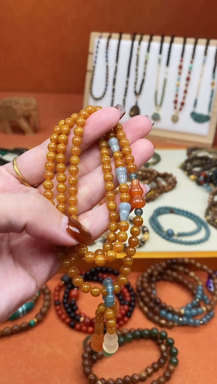 手链蜜蜡未镶嵌多圈蜜蜡蓝水葫芦手链