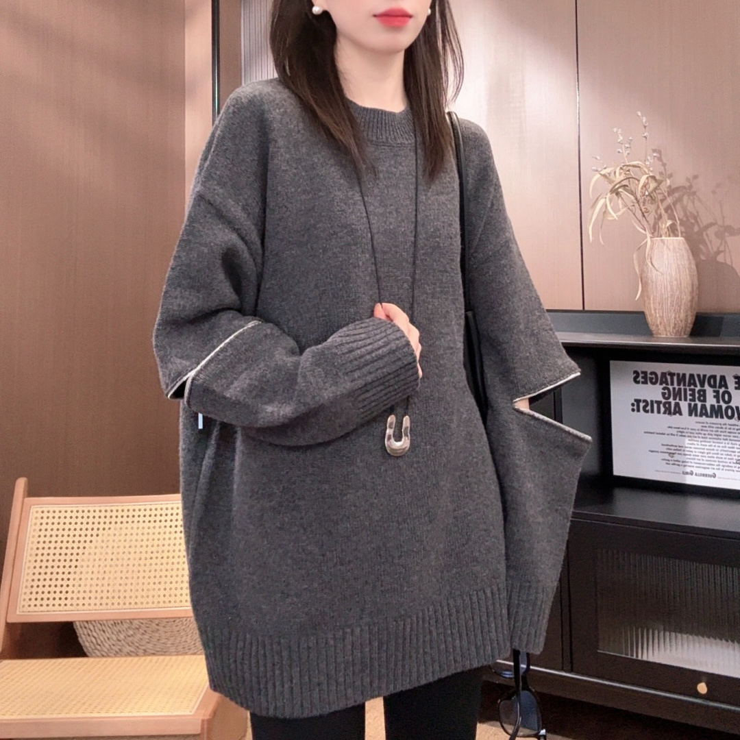 相菲一冬季新款宽松休闲中长款全羊毛毛衣女韩版加厚大版套头毛衣