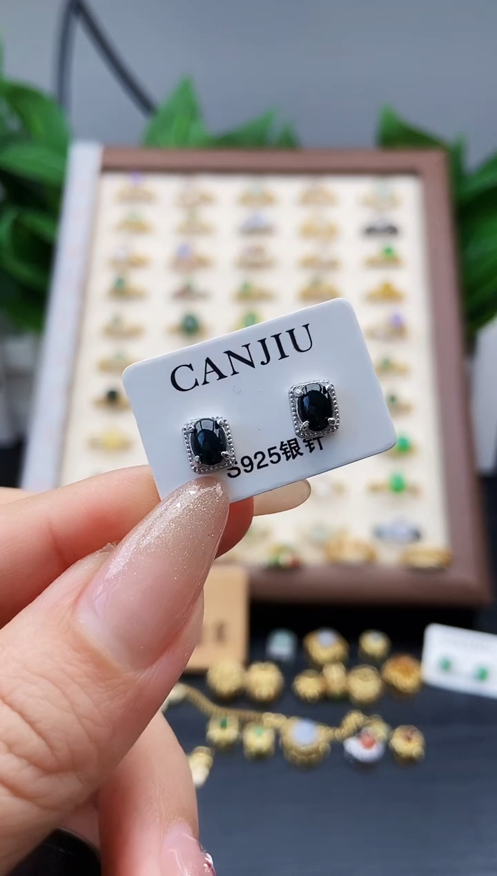 银S925镶嵌翡翠耳饰12