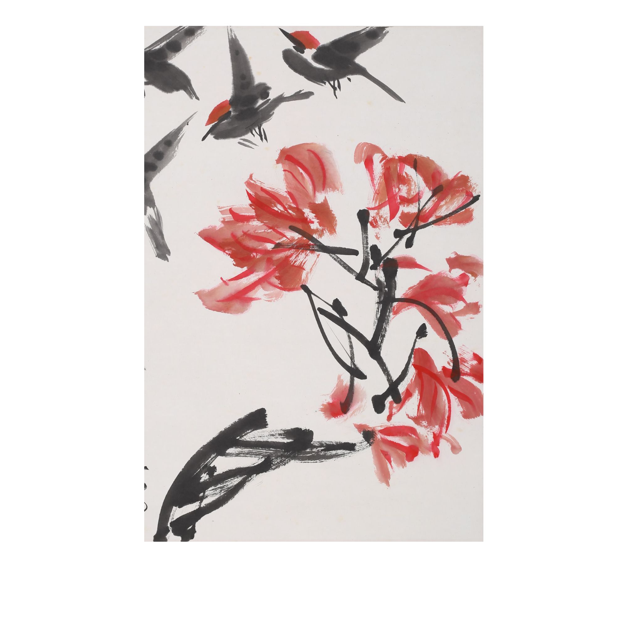 LOT.019 德麟  花鸟 纸本镜片 48*34cm 584